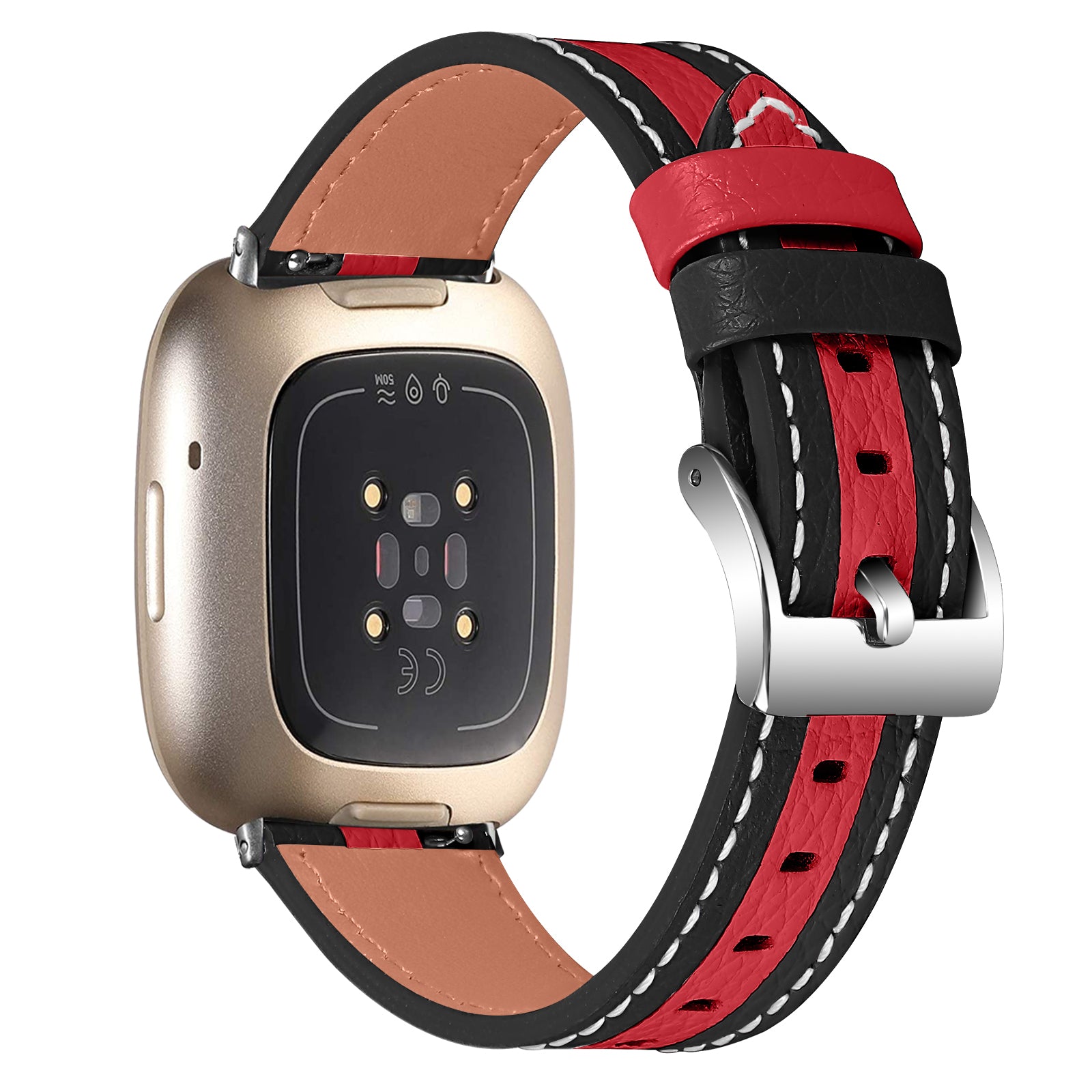 For Fitbit Versa 3 Sense Splicing Design Wrist Strap Top Layer Cowhide Leather Replacement Watch Band For Fitbit Versa 3 Sense Splicing Design Wrist Strap Top Layer Cowhide Leather Replacement Watch Band
